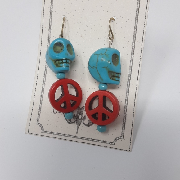 Handmade Peace & Skull Earrings Repurposed Beads - Picture 8 of 8